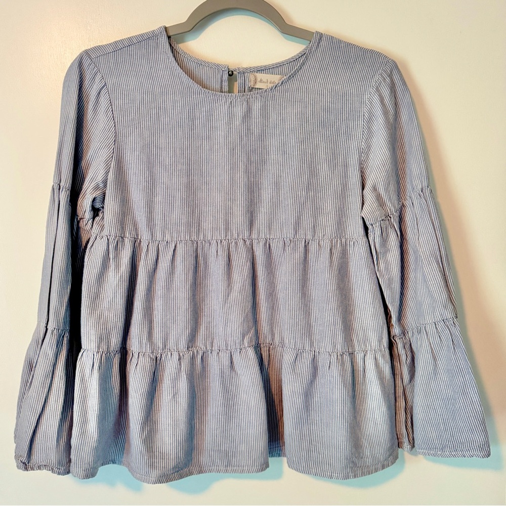 Altar’d State Blue & White 3-Tier Peplum Blouse Long Sleeve Size Small 💙